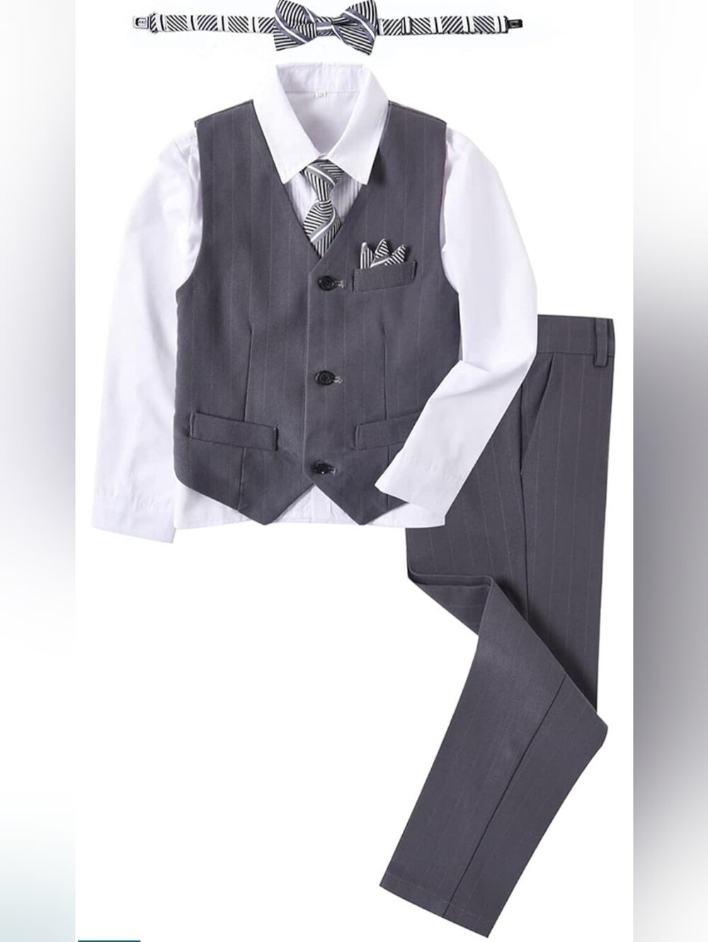 Boy's Suit 6-Piece Grey Pinstripe Formal Vest Set, Size 12